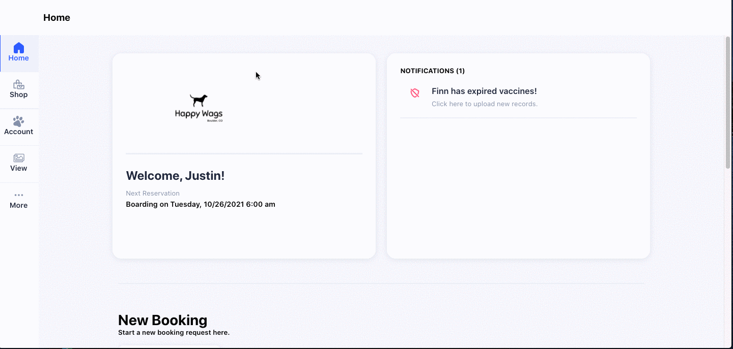 gif of shopping in the customer portal with Gingr