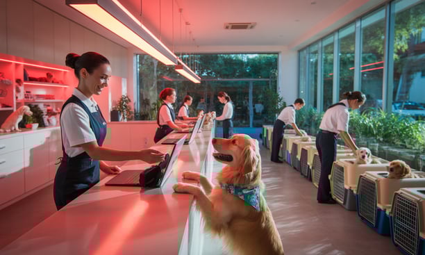 check-in with a dog at a pet-care facility