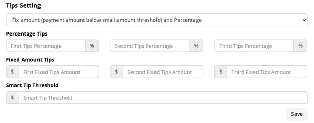 tip amount options in gingr