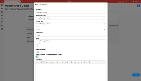 A screenshot of how our dog training software manages group classes.