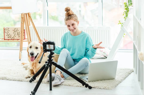 pet-care business owner making content for her website