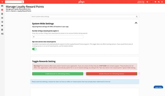 An example of how Gingr's pet business management software helps organizations manage memberships and loyalty rewards.