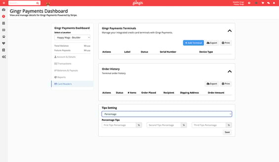 A screenshot of Gingr's payment processing dashboard.