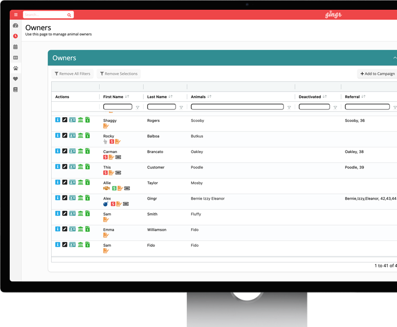 A screenshot of customizable pet profiles, offered in Gingr's pet business software solutions.