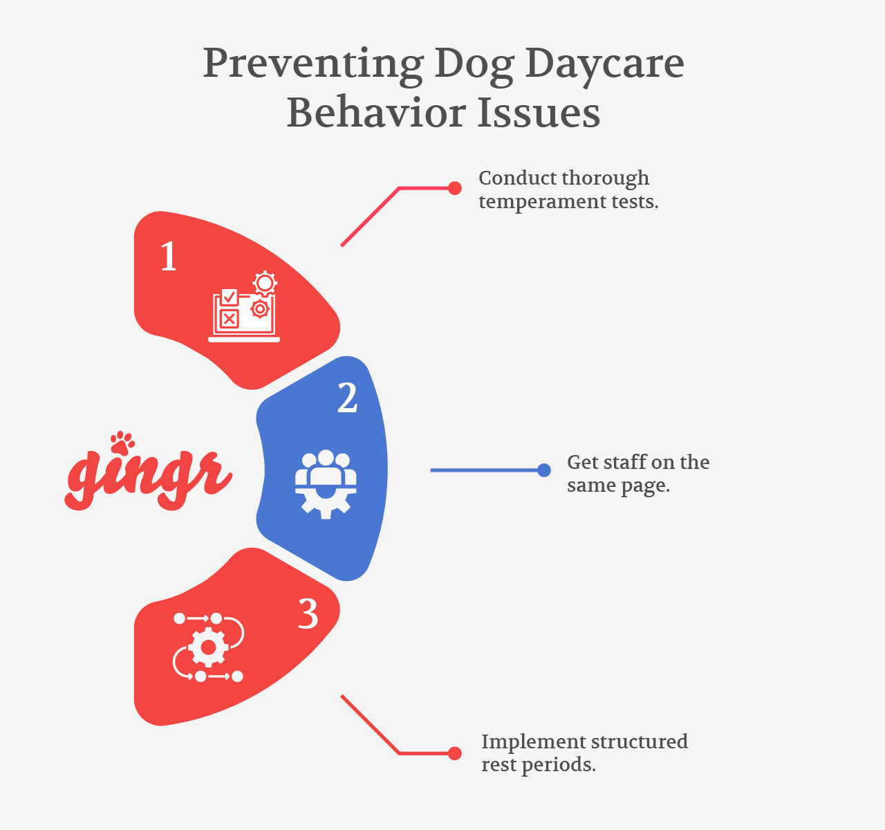 Three proactive steps to help your team mitigate common dog boarding behavior issues (detailed below).