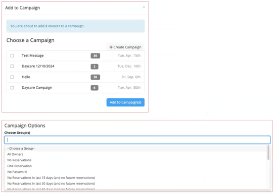 screenshot of email campaign views in Gingr