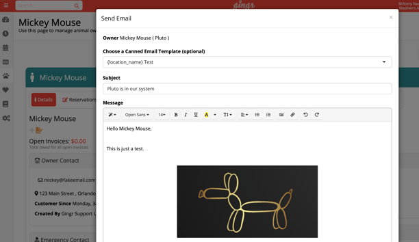 test email with personalization in Gingr