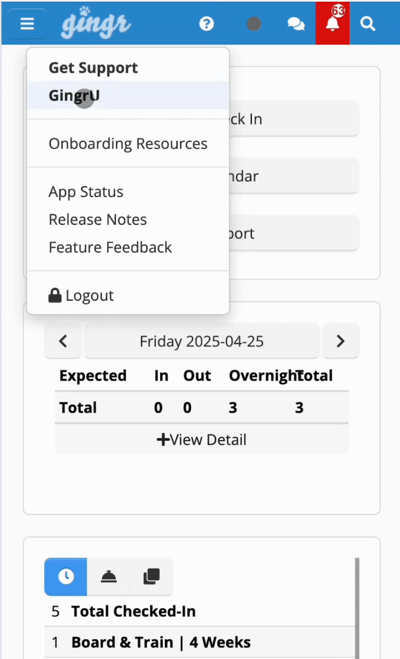 mobile screenshot showing GingrU in top navigation
