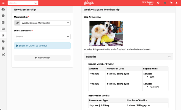 Gingr memberships screenshot