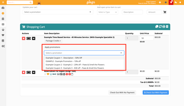 Gingr promotions screenshot