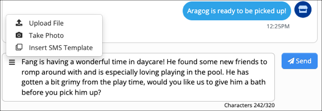Gingr sms update screenshot