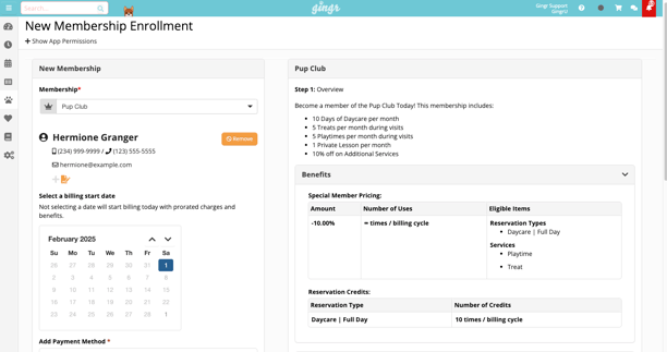 Gingr membership enrollment screen