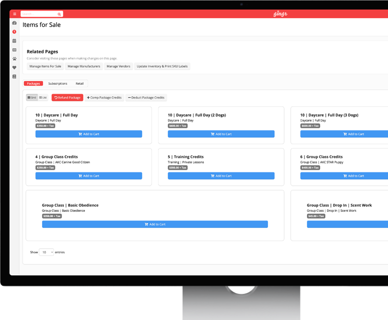 An example of service packages, which you can offer using Gingr's pet business software.
