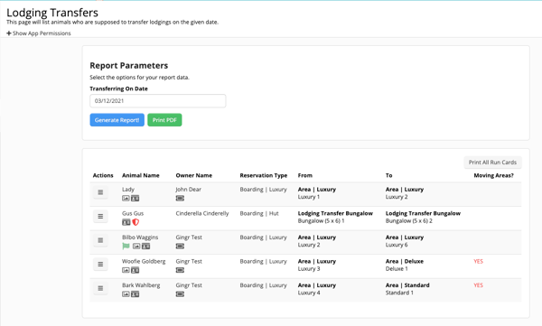 Lodging Transfer Report