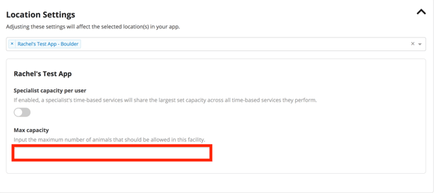 gingr capacity limit and location settings screenshot