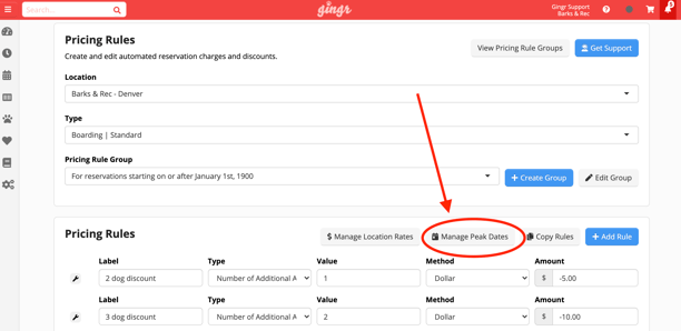 peak dates in Gingr screenshot