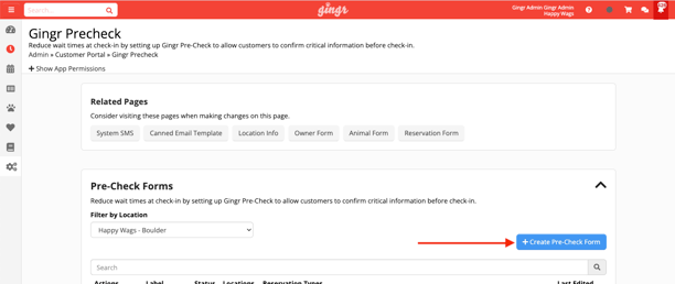 Gingr PreCheck screenshot in Gingr