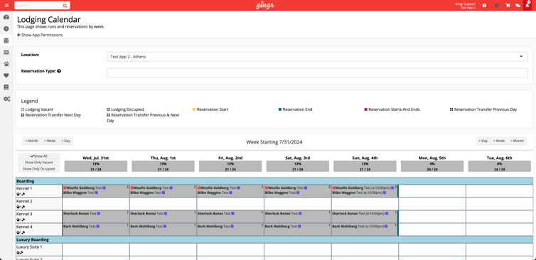 Gingr Lodging Calendar