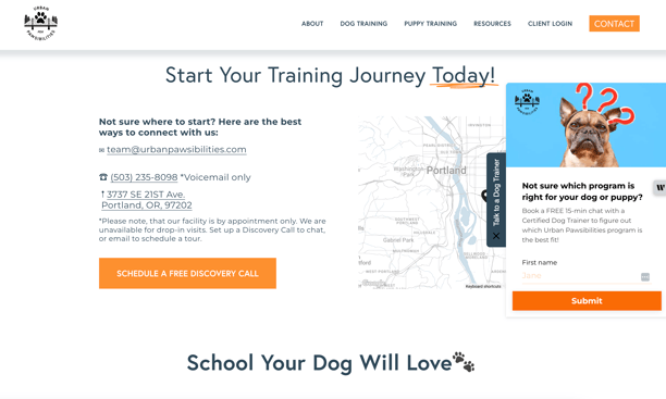 urban pawsibilities dog training business website screenshot