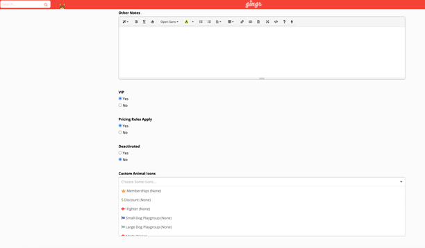 vip setting in gingr screenshot